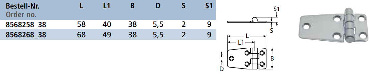Tehnične specifikacije Tečaj 8568